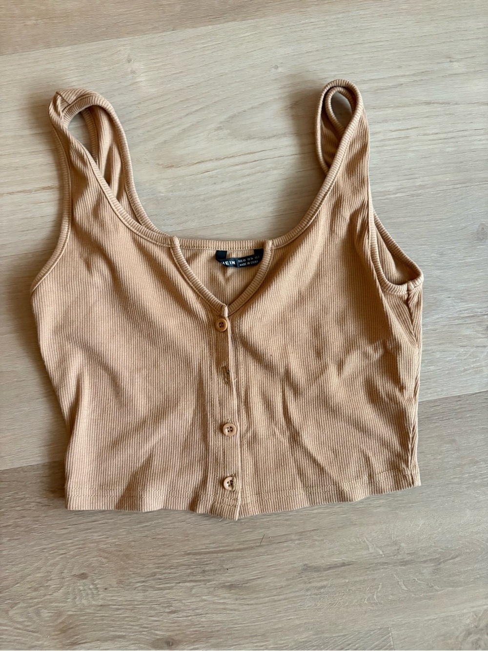 Ribbed Button-Front Tank Top - Beige